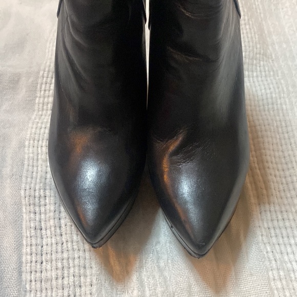 Max azria black leather chunky platform wedge ankle booties boots 38.5 - Picture 5 of 10